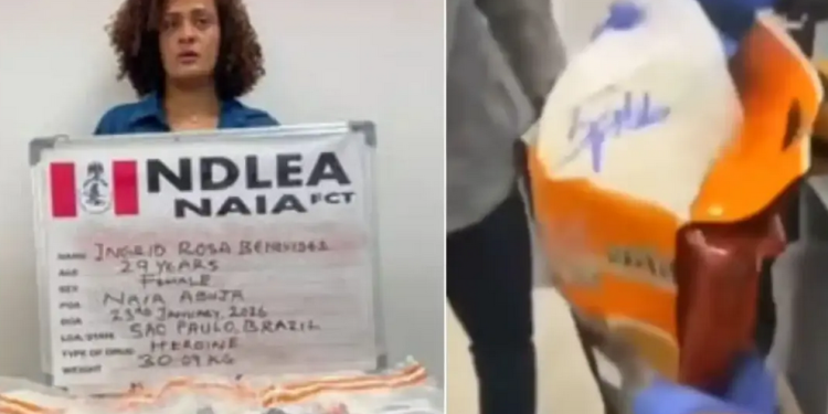 Brazilian woman arrested as NDLEA intercepts 30.9kg heroin worth N3bn at Abuja airport (Video)