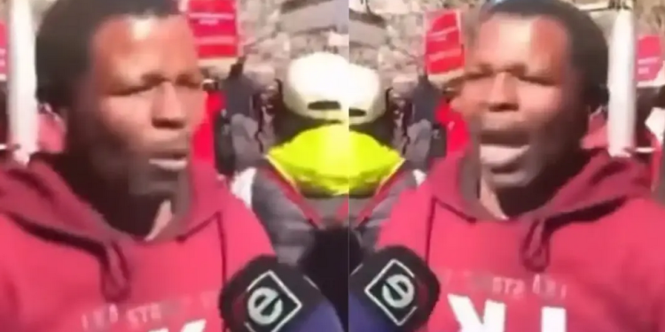 ‘Our girls are sleeping with Nigerians and other foreigners, they have to leave’: Xenophobic South African man almost shed tears (Video)