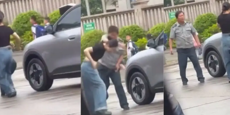 Video trends as security guard slaps woman after she blocks traffic and assaults him