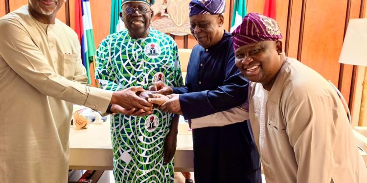 Abiodun, Osoba Presents Sen Adeola, Ogun APC Consensus Guber Candidate, to Tinubu