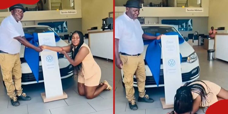 Grateful woman lies prostrate on ground to honour dad before gifting him gorgeous car: "My hero"