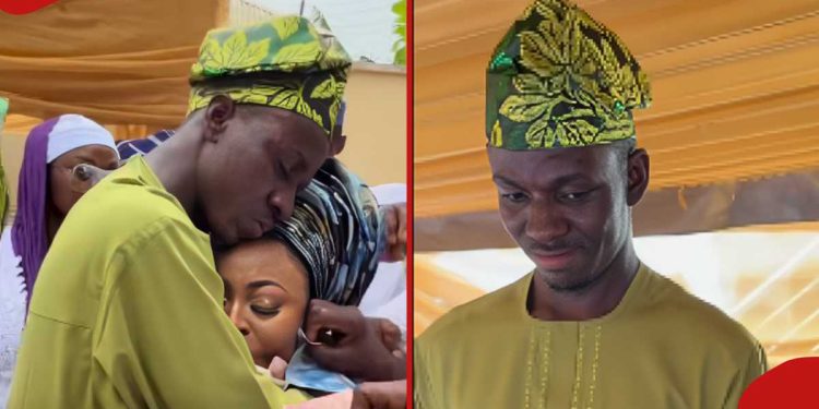 Grateful groom lies prostrate in front of step-mum at wedding, weeps before her