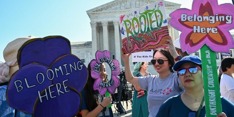 Hundreds rally outside Supreme Court to defend birthright citizenship against Trump’s executive order